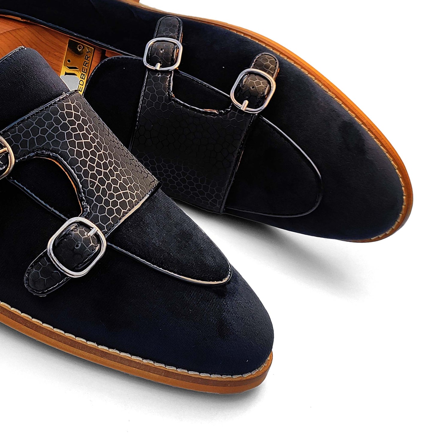 Black Velvet Spidy Double Monk Strap for Men