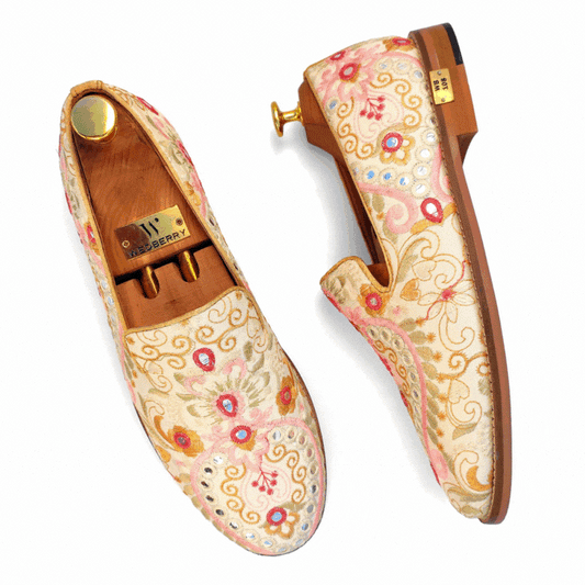 Ivory Pink Wedding Ethnic Shoes Loafer Slipon for Men