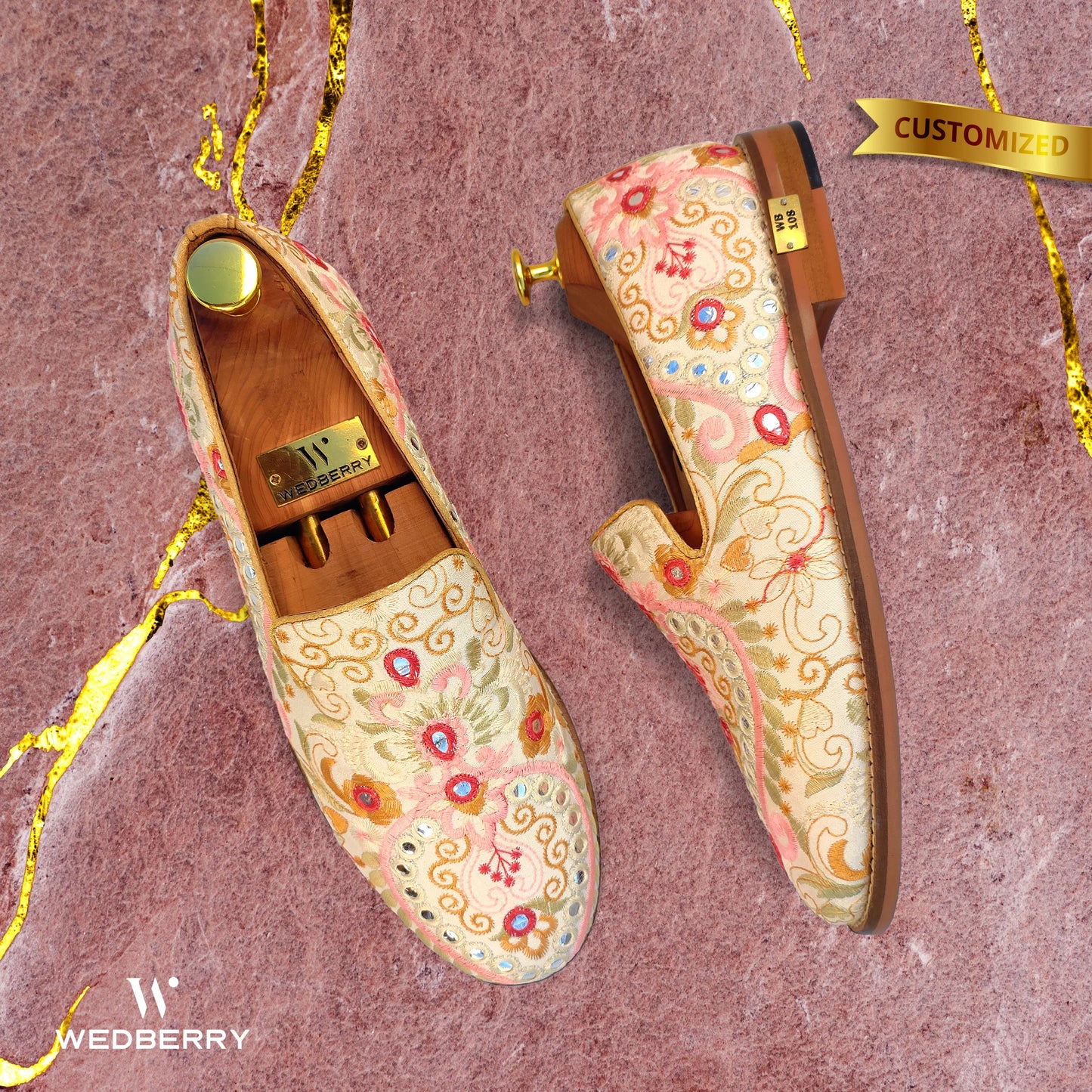 Ivory Pink Wedding Ethnic Shoes Loafer Slipon for Men