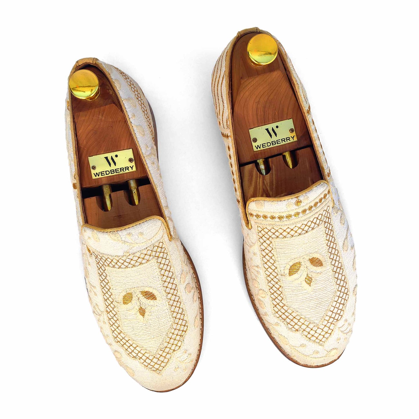 White Gold Embroidery Wedding Ethnic Loafer Mojari Slipon for Men
