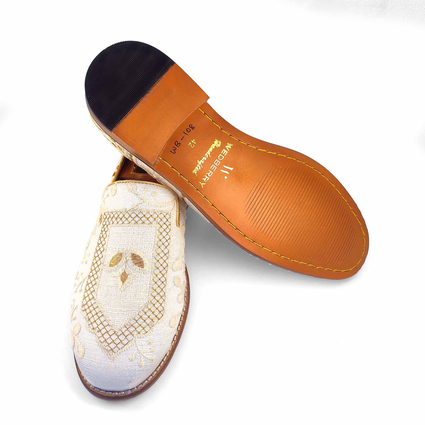 White Gold Embroidery Wedding Ethnic Loafer Mojari Slipon for Men