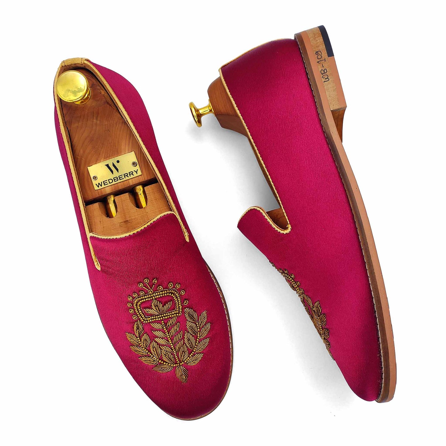 Maroon Antique Gold Zardozi Handwork Wedding Ethnic Shoes Loafers for Men
