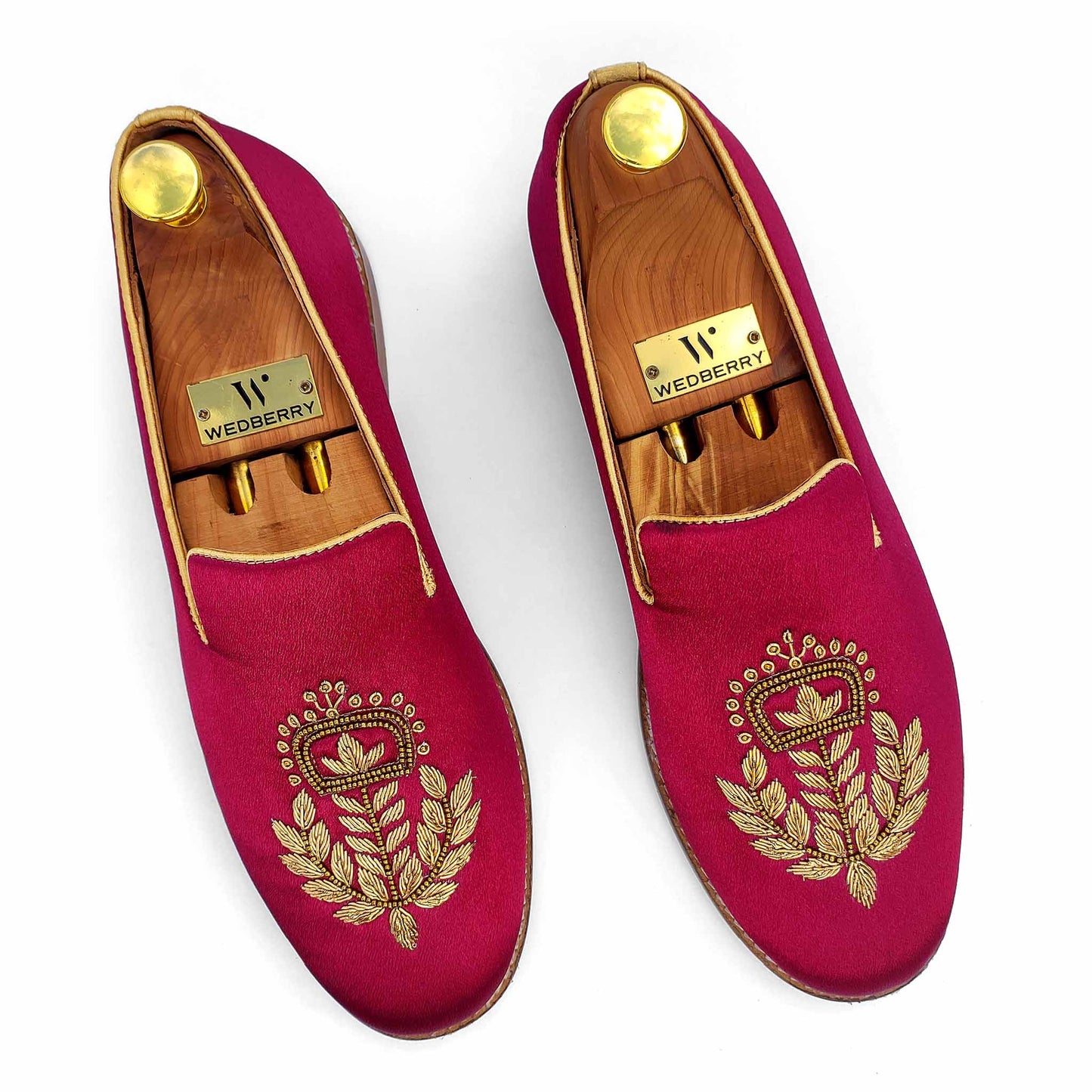 Maroon Golden Zardozi Handwork Wedding Ethnic Shoes Loafers for Men