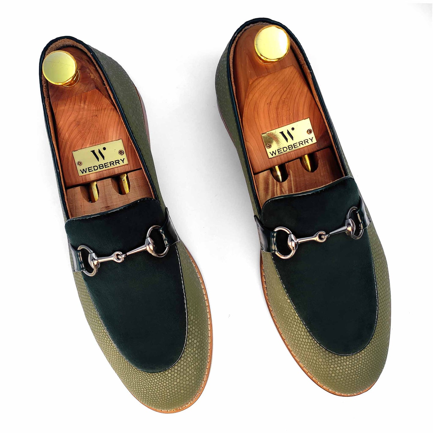 Middle green Hugo Buckle Wedding Ethnic Shoes Party Loafers for Men