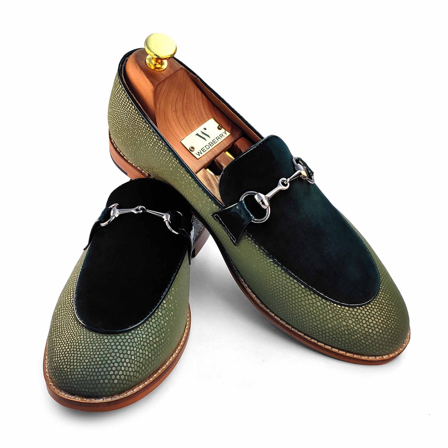 Middle green Hugo Buckle Wedding Ethnic Shoes Party Loafers for Men