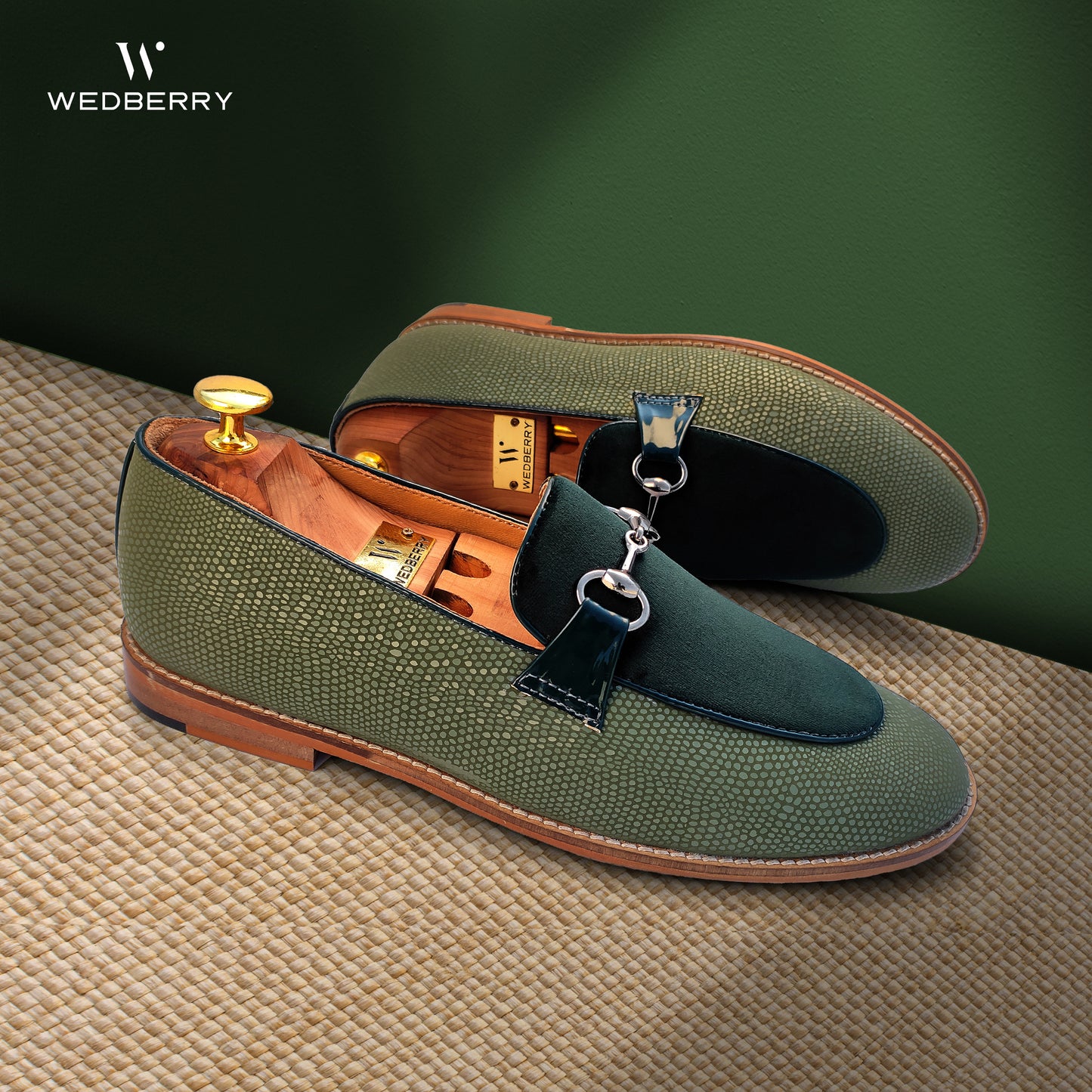 Middle green Hugo Buckle Wedding Ethnic Shoes Party Loafers for Men