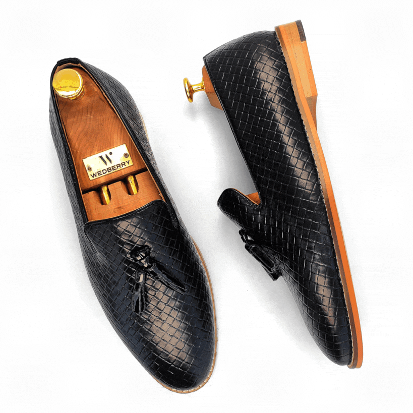Black Woven Tassle Slipon for Men