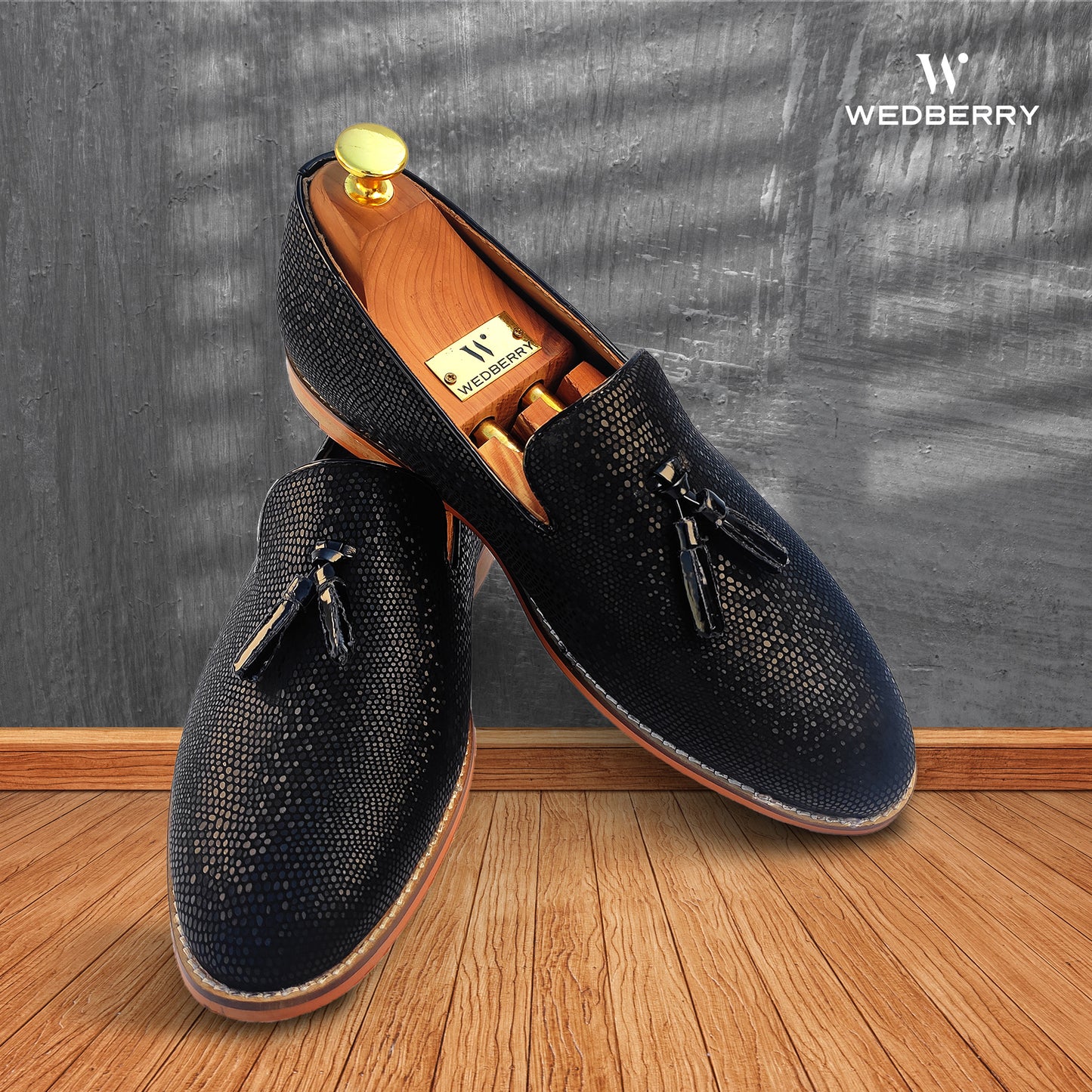 Black Python Tassle Slipon for Men