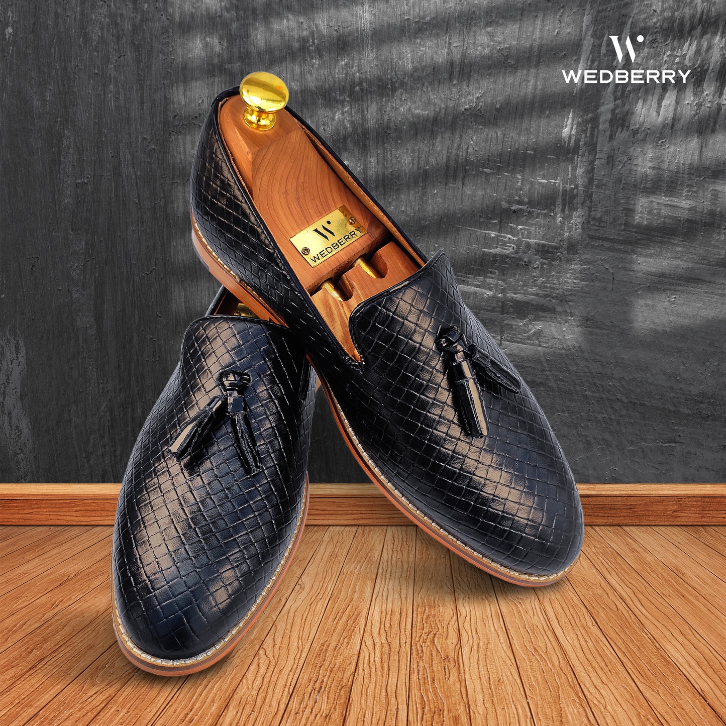 Black Woven Tassle Slipon for Men