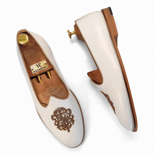 White Zardozi Handwork Wedding Ethnic Party Shoes Loafer for Men