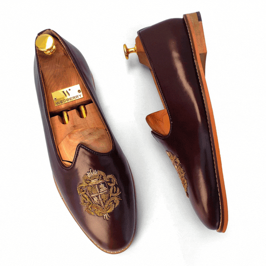 Brown Zardozi Handwork Nagra Slipon Mojri for Men