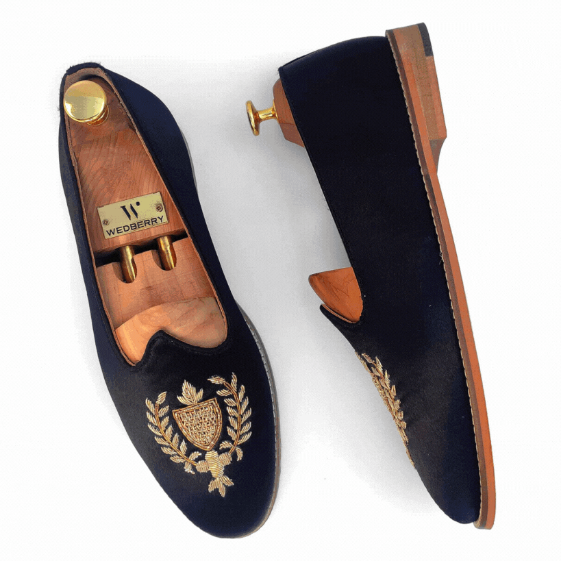 Black Satin Zardozi Handwork Nagra Slipon Mojri for Men