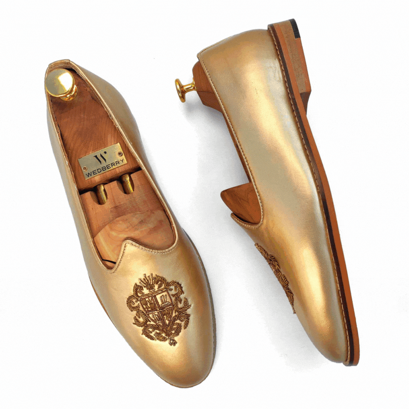 Light Gold Zardozi Handwork Wedding Shoes Ethnic Loafers Mojri for Men