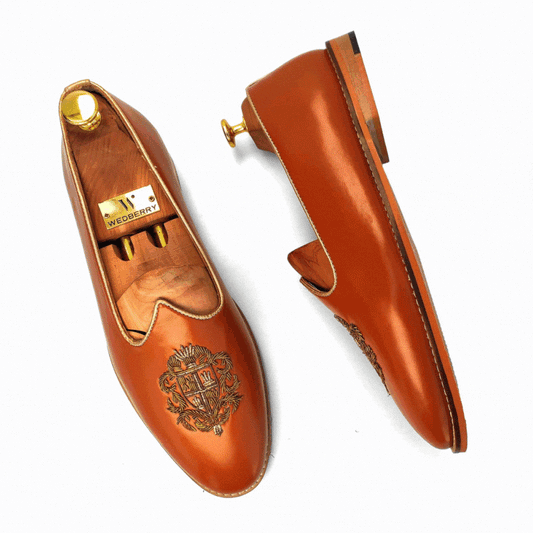 Tan Zardozi Handwork Wedding Ethnic Party Shoes Loafer for Men
