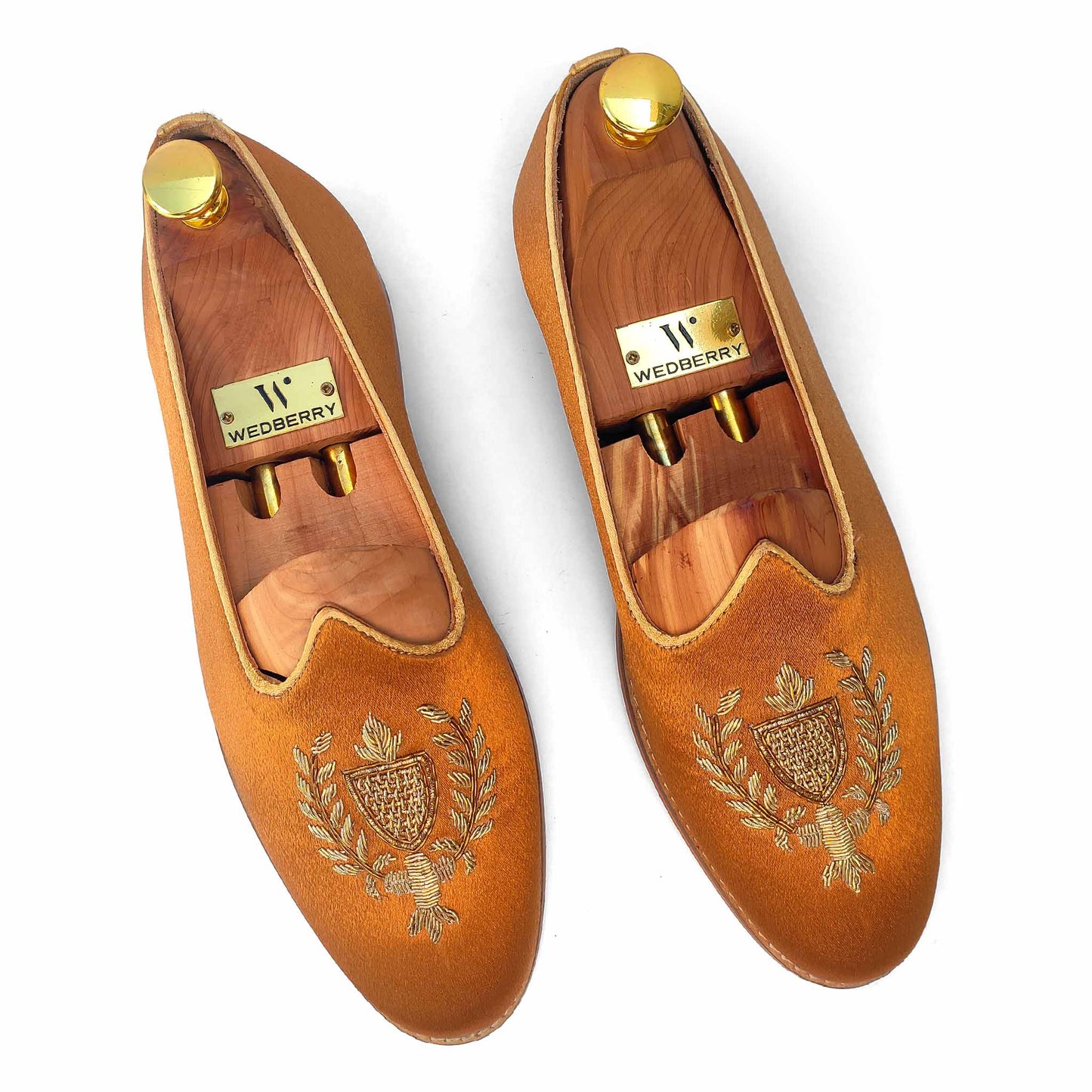 Copper Gold Satin Zardozi Handwork Nagra Slipon Mojri for Men