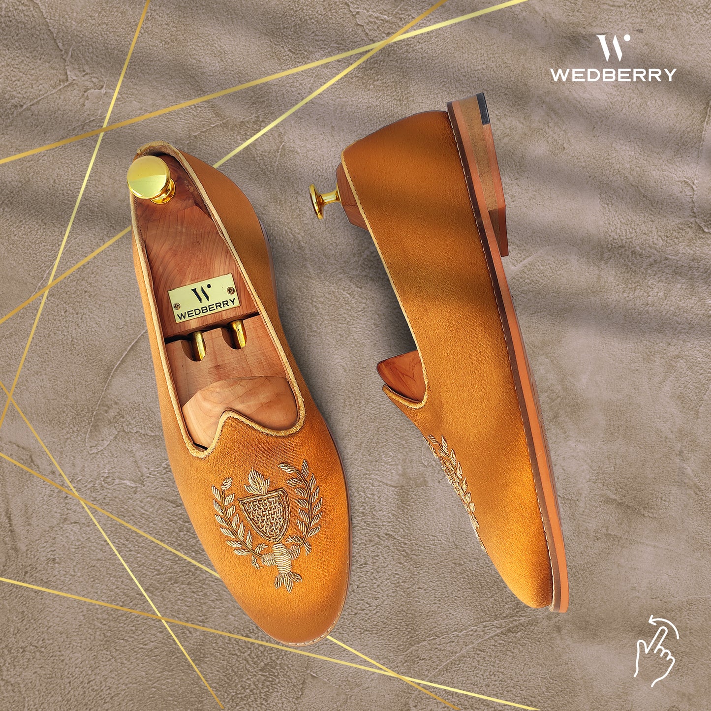 Copper Gold Satin Zardozi Handwork Nagra Slipon Mojri for Men