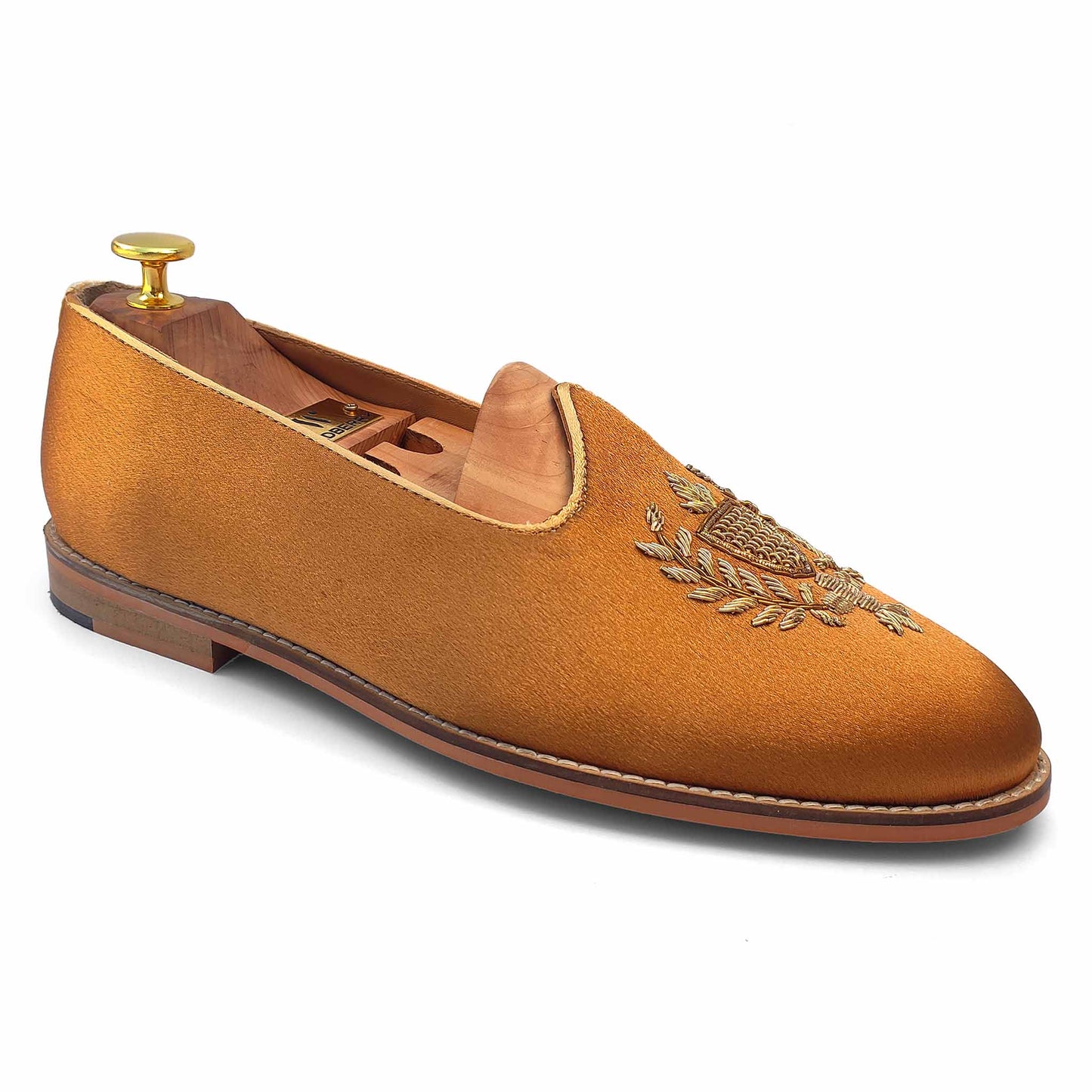 Copper Gold Satin Zardozi Handwork Nagra Slipon Mojri for Men