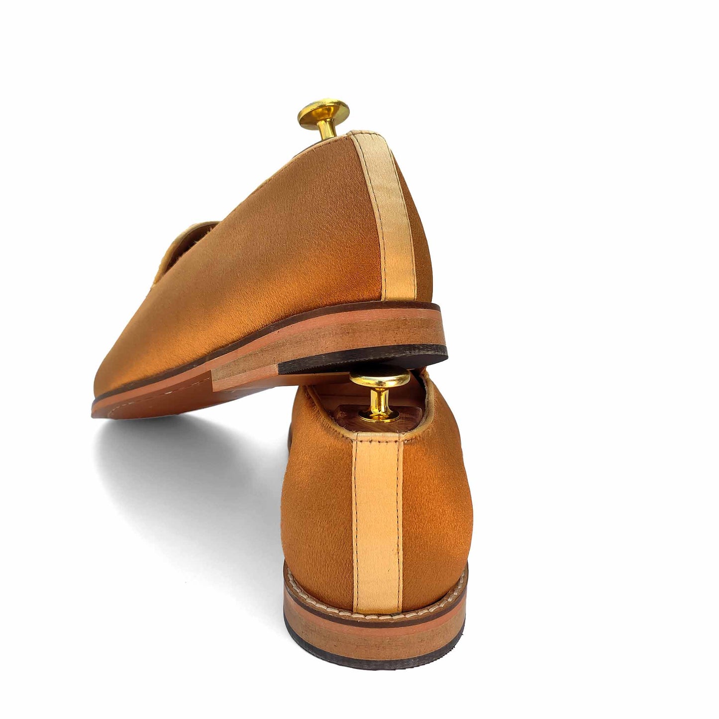 Copper Gold Satin Zardozi Handwork Nagra Slipon Mojri for Men