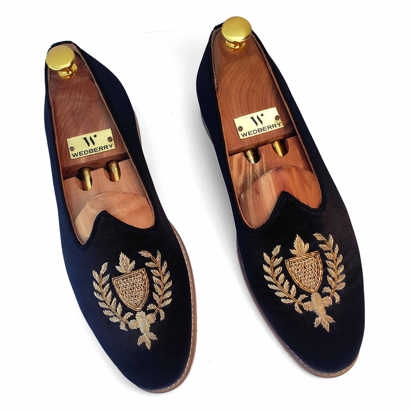 Black Satin Zardozi Handwork Nagra Slipon Mojri for Men