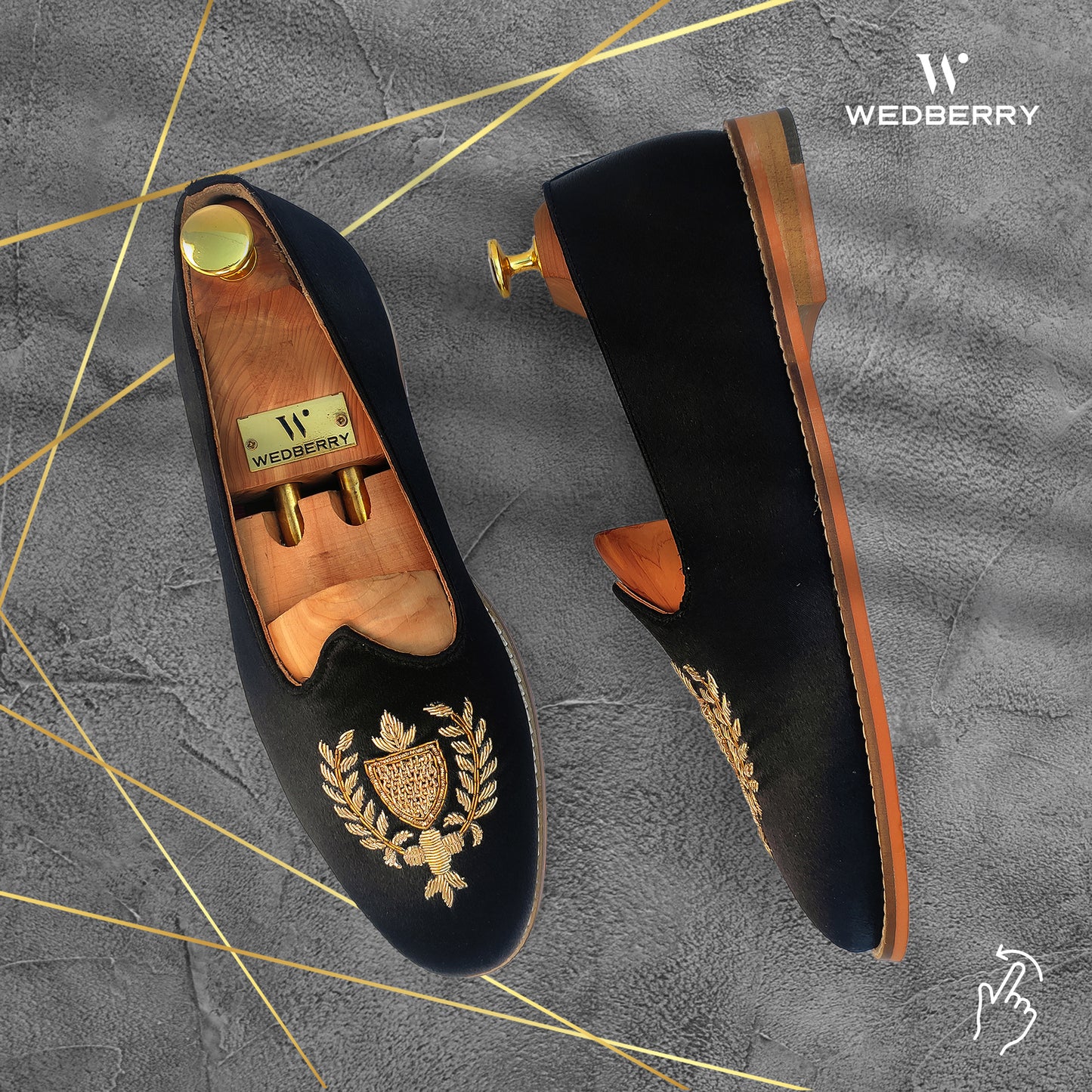 Black Satin Zardozi Handwork Nagra Slipon Mojri for Men