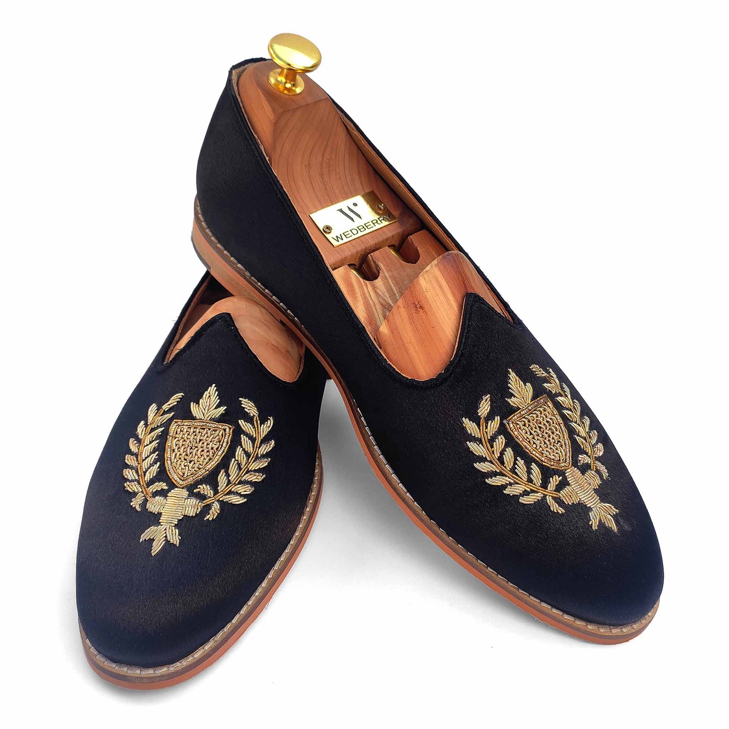 Black Satin Zardozi Handwork Nagra Slipon Mojri for Men