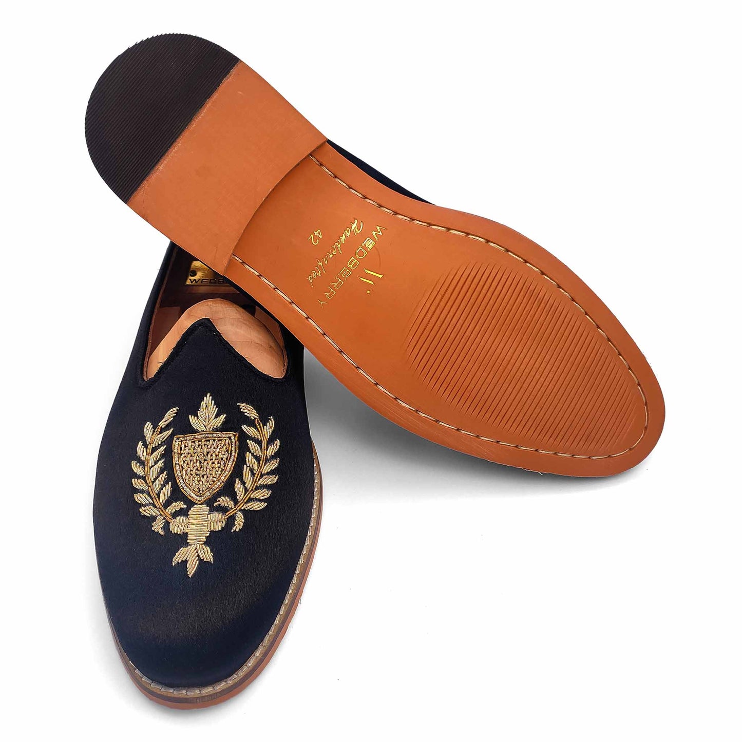 Black Satin Zardozi Handwork Nagra Slipon Mojri for Men