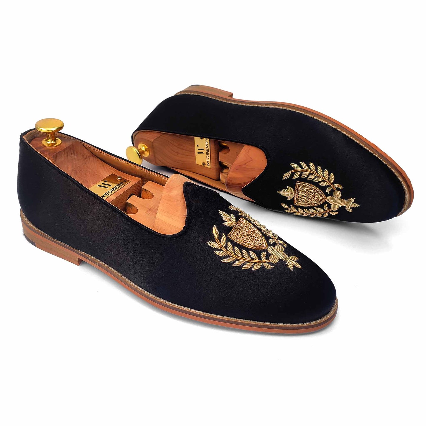 Black Satin Zardozi Handwork Nagra Slipon Mojri for Men