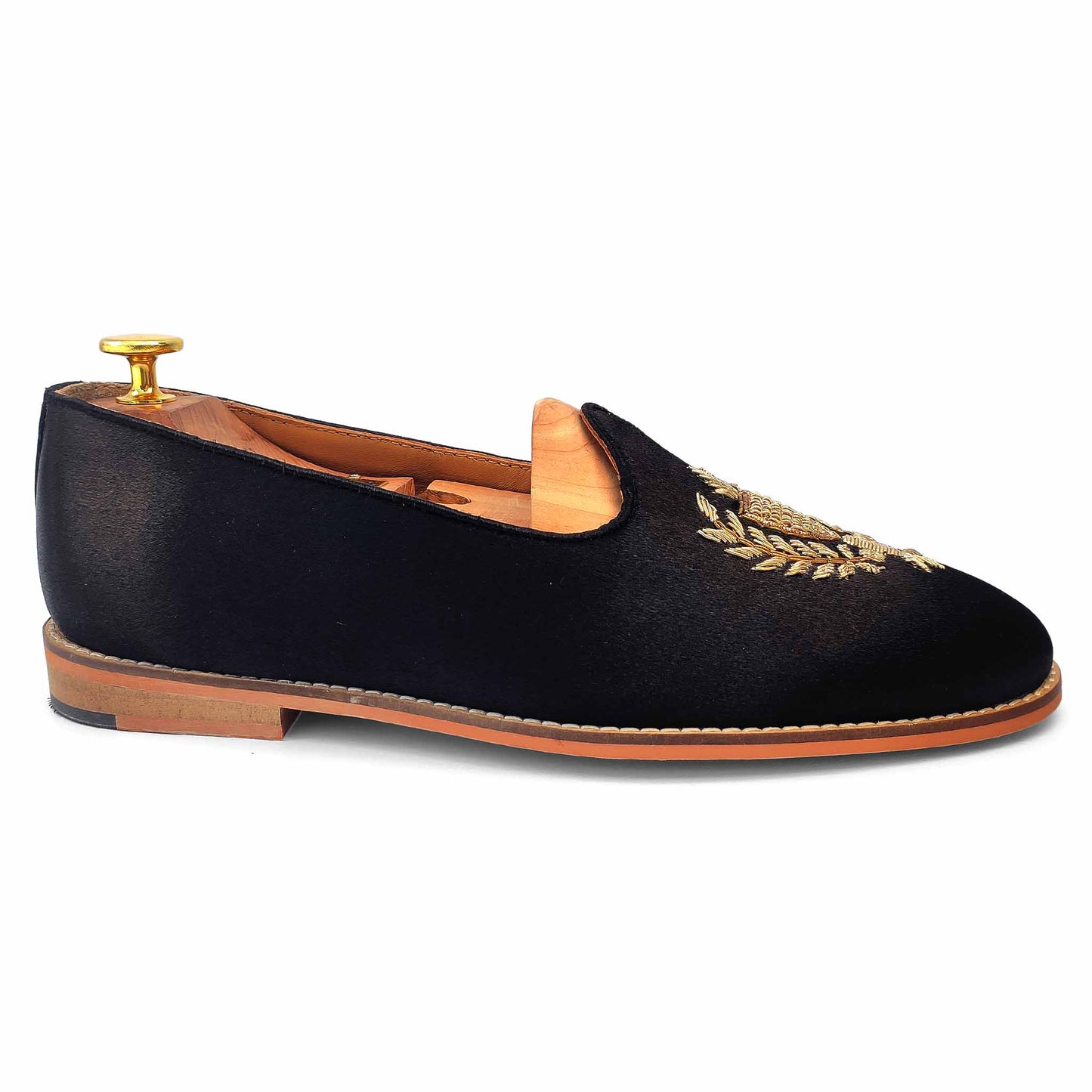 Black Satin Zardozi Handwork Nagra Slipon Mojri for Men