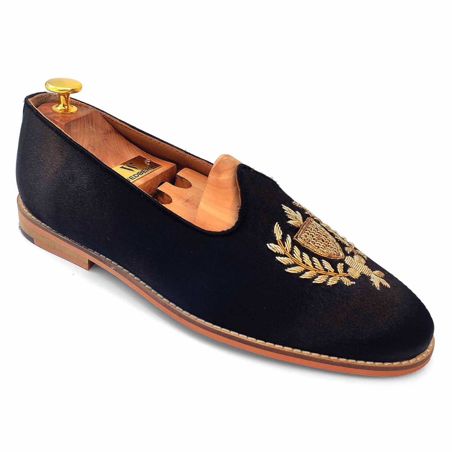 Black Satin Zardozi Handwork Nagra Slipon Mojri for Men