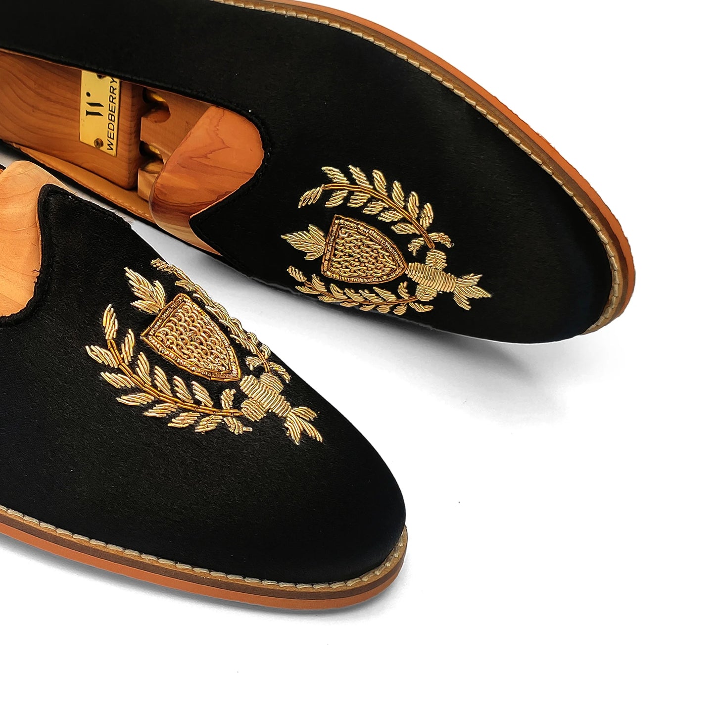 Black Satin Zardozi Handwork Nagra Slipon Mojri for Men