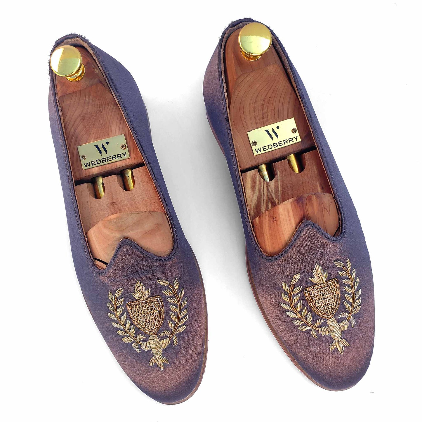 Grey Satin Zardozi Handwork Wedding Shoes Ethnic Loafers Nagra Slipon Mojri for Men