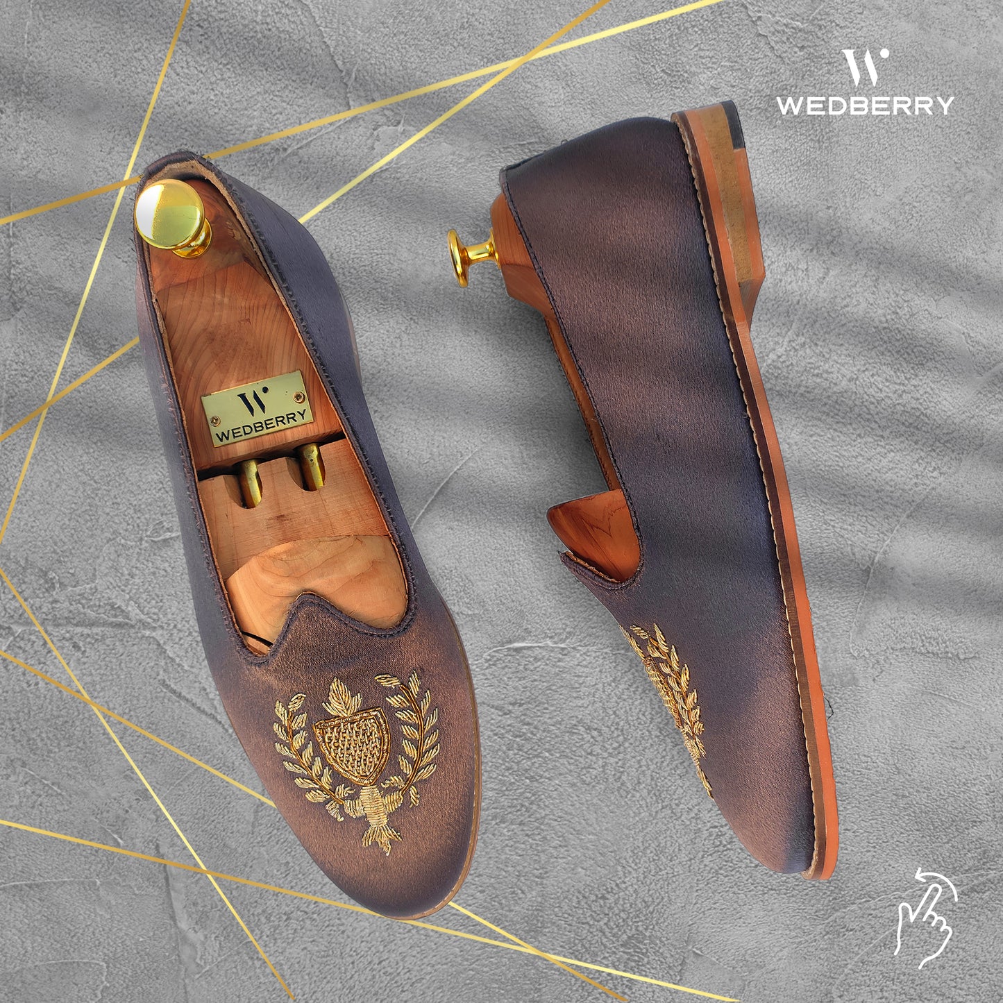 Grey Satin Zardozi Handwork Wedding Shoes Ethnic Loafers Nagra Slipon Mojri for Men