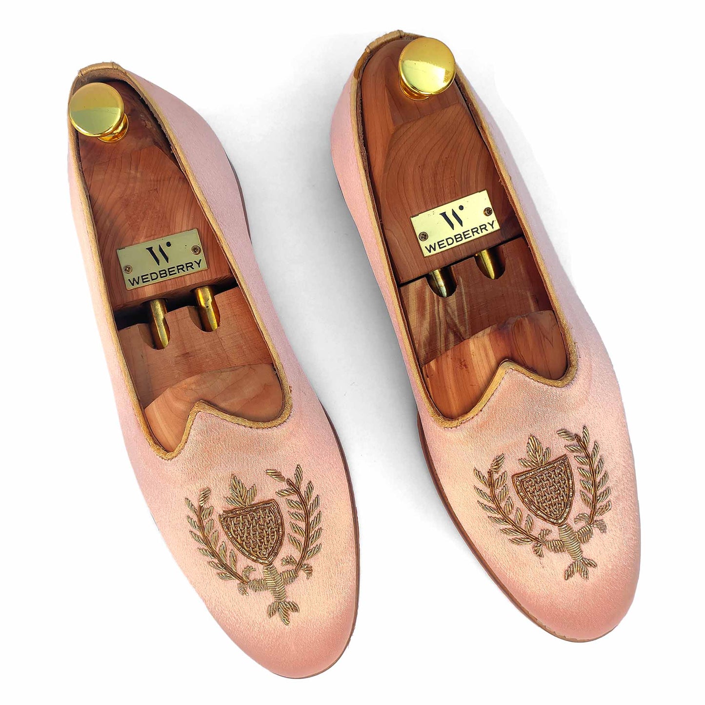 Light Pink Satin Zardozi Handwork Wedding Shoes Ethnic Loafers for Men