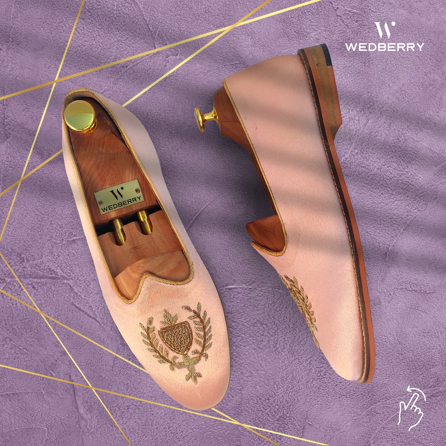 Light Pink Satin Zardozi Handwork Wedding Shoes Ethnic Loafers for Men