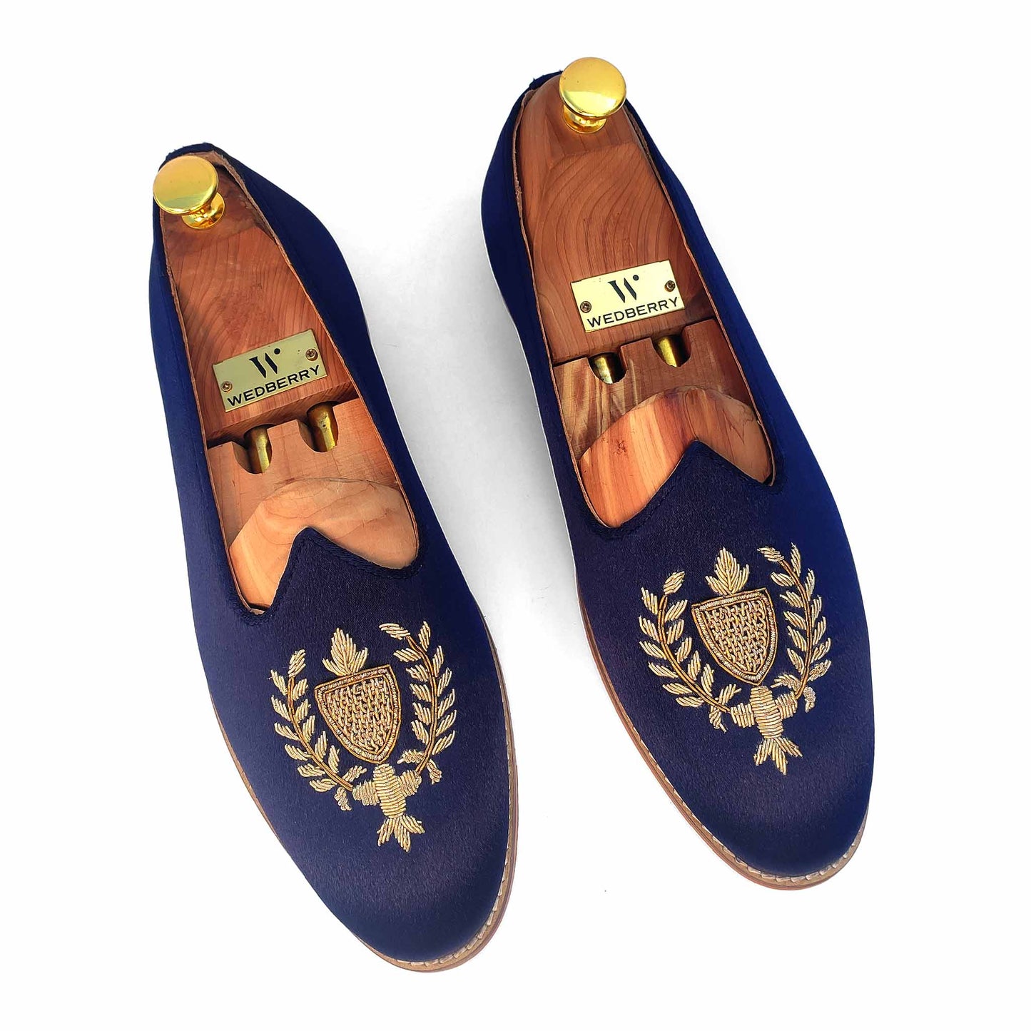 Navy Blue Zardozi Handwork Wedding Ethnic Shoes Party Loafers for Men