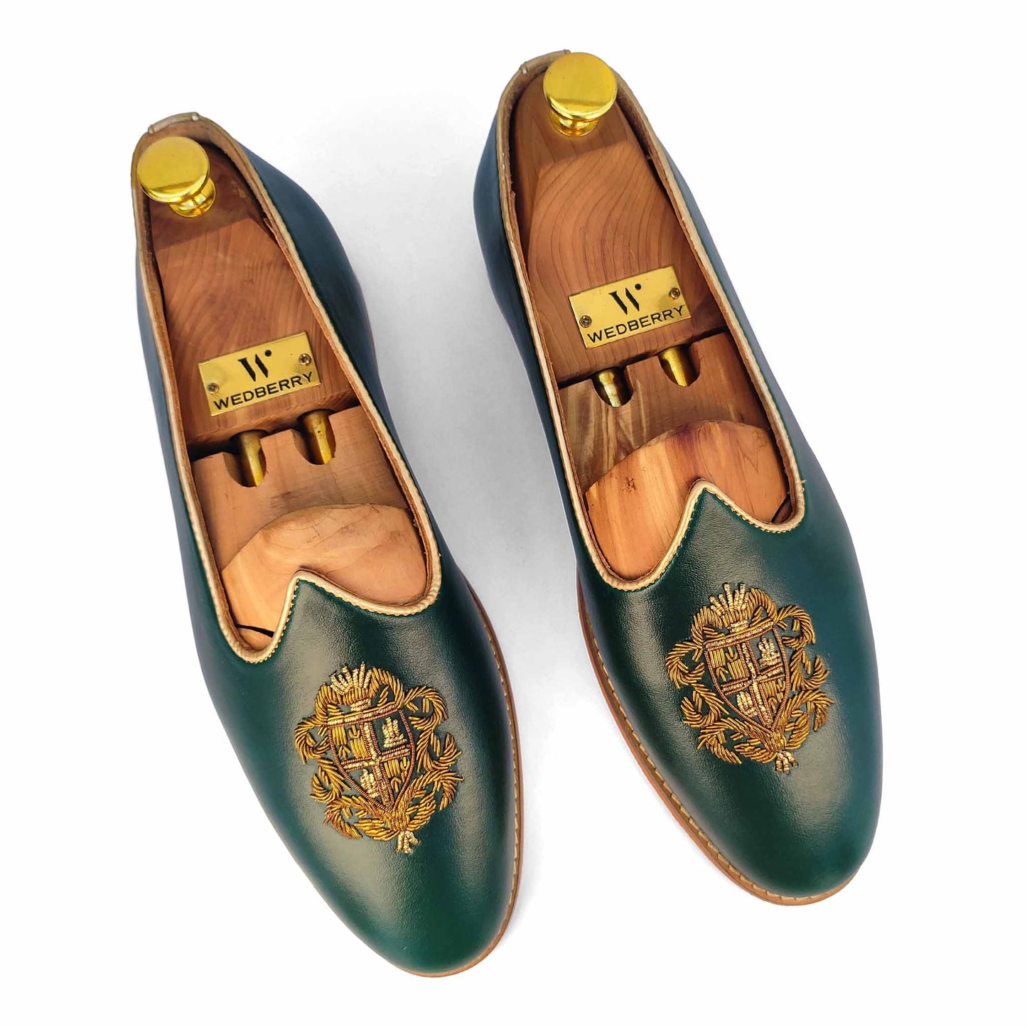 Forest Green Zardozi Handwork Nagra Slipon Mojri for Men