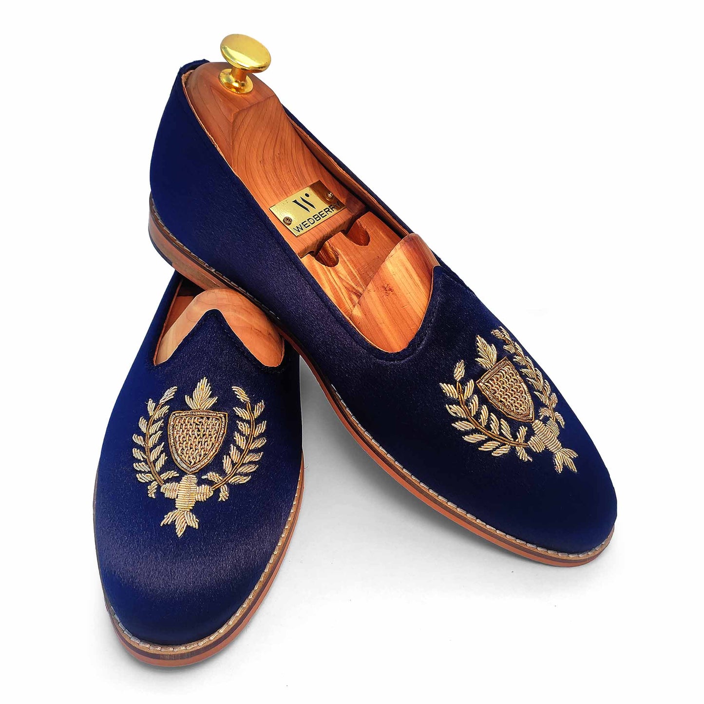 Navy Blue Zardozi Handwork Wedding Ethnic Shoes Party Loafers for Men