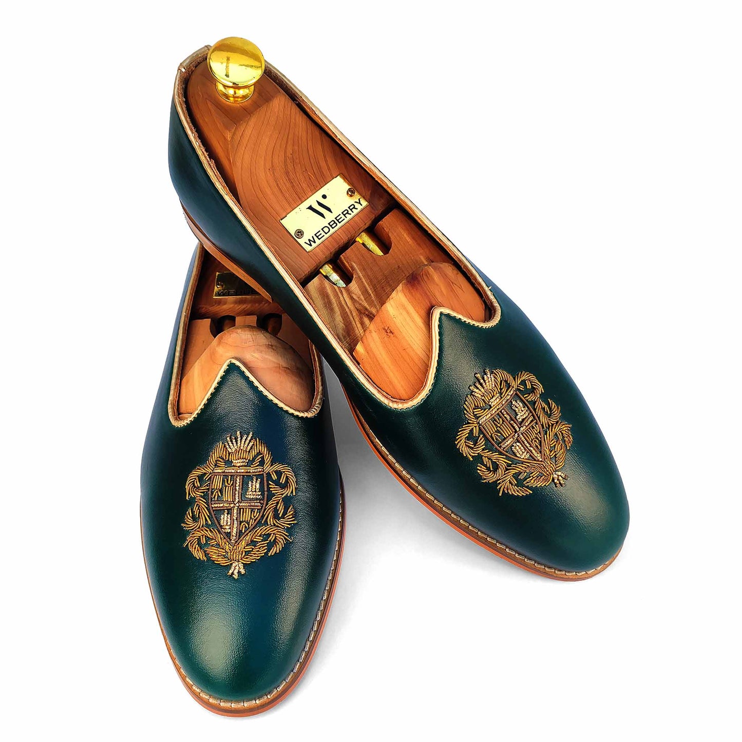 Forest Green Zardozi Handwork Nagra Slipon Mojri for Men