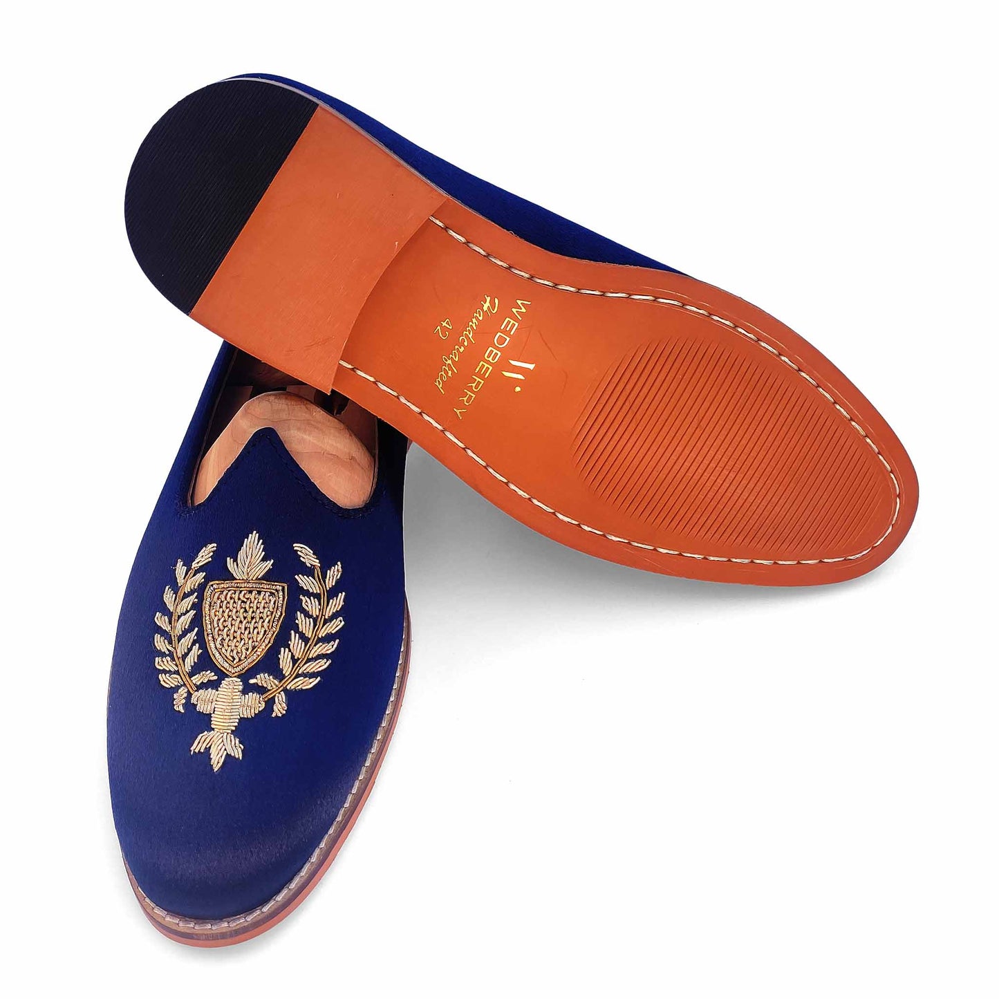 Navy Blue Zardozi Handwork Wedding Ethnic Shoes Party Loafers for Men
