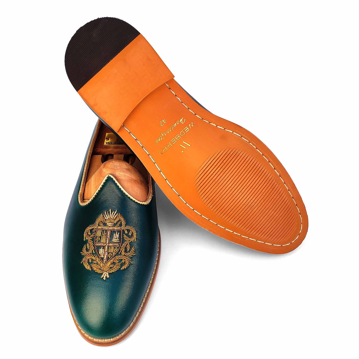 Forest Green Zardozi Handwork Nagra Slipon Mojri for Men