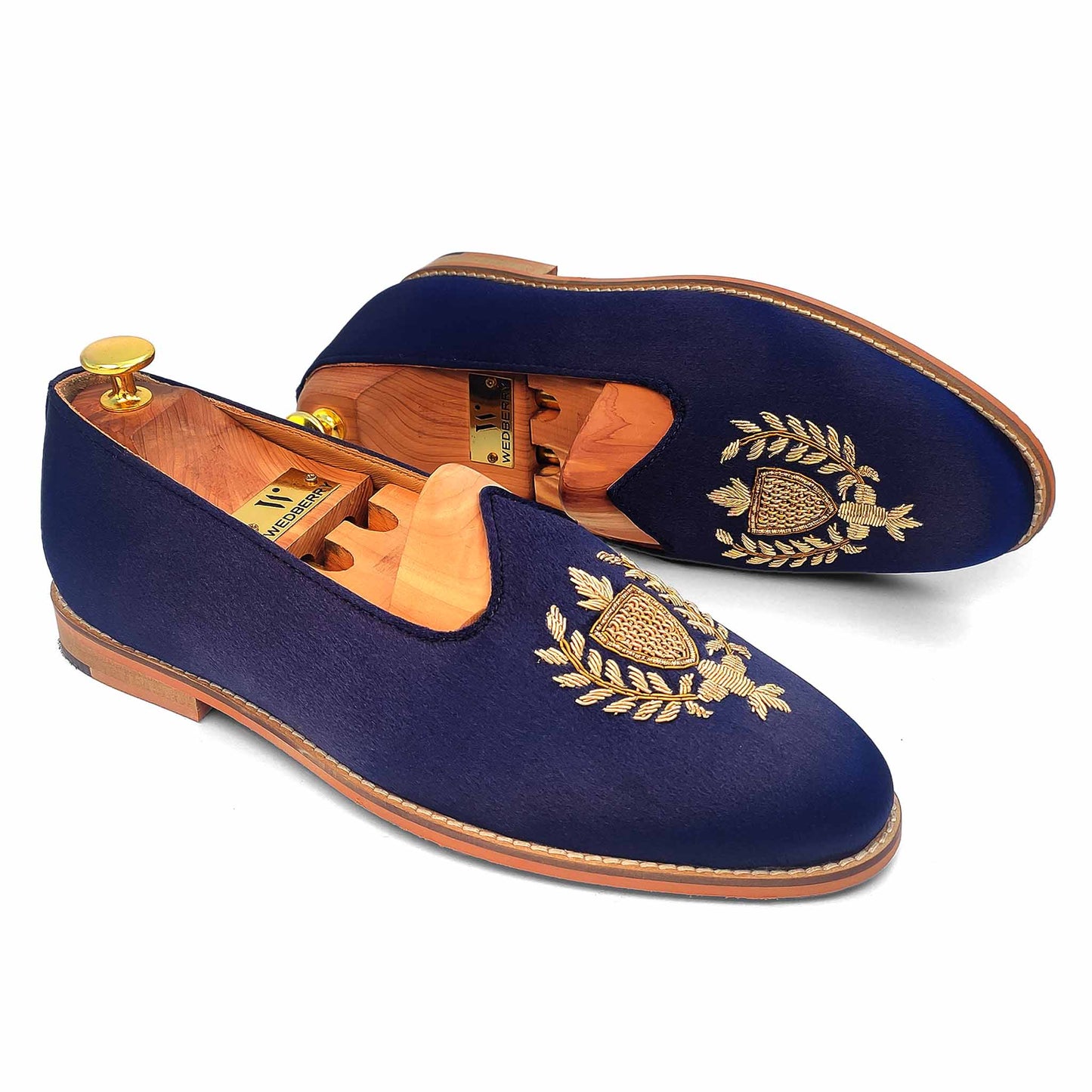 Navy Blue Zardozi Handwork Wedding Ethnic Shoes Party Loafers for Men