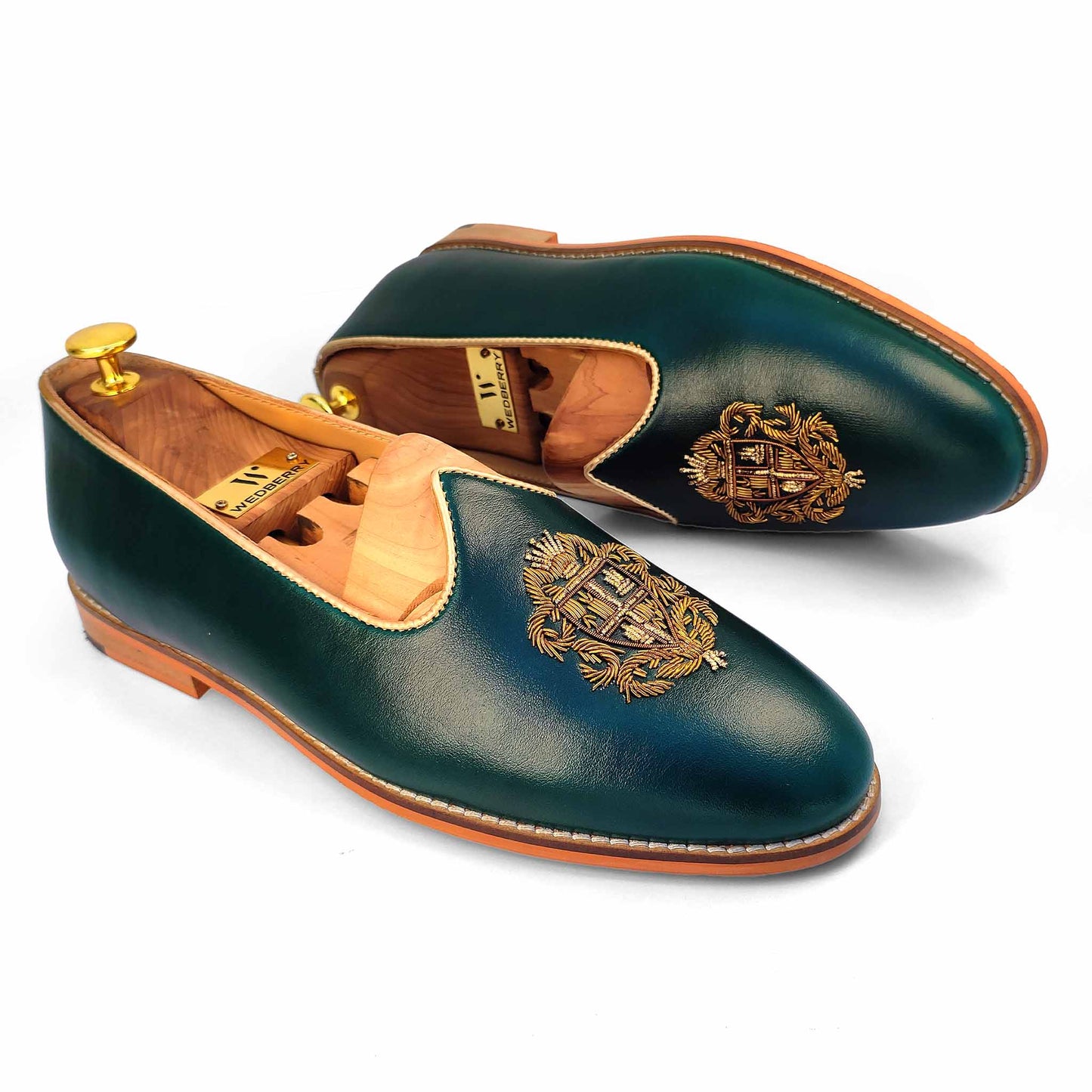 Forest Green Zardozi Handwork Nagra Slipon Mojri for Men