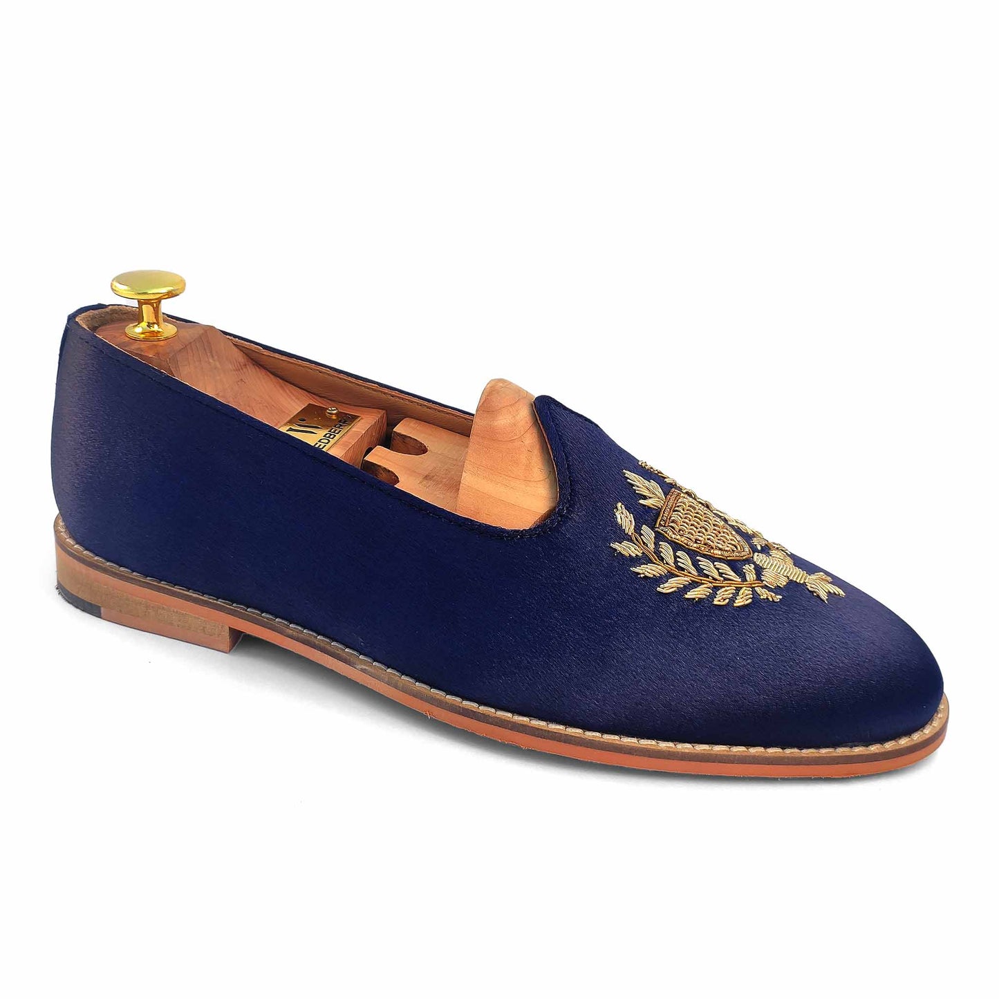 Navy Blue Zardozi Handwork Wedding Ethnic Shoes Party Loafers for Men