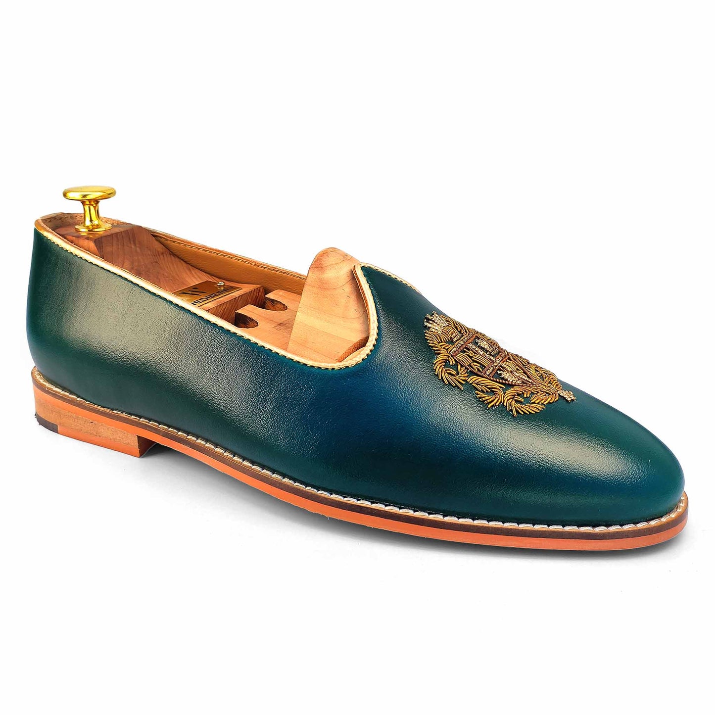 Forest Green Zardozi Handwork Nagra Slipon Mojri for Men