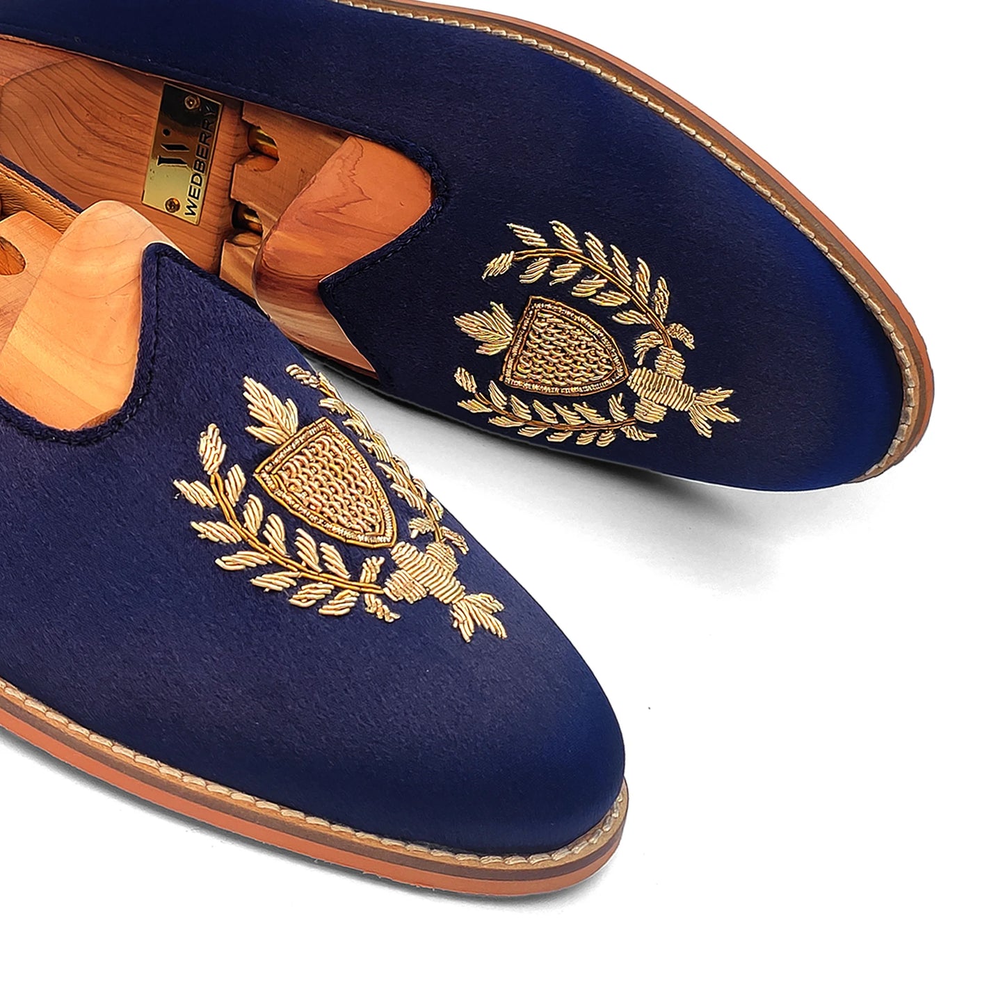 Navy Blue Zardozi Handwork Wedding Ethnic Shoes Party Loafers for Men