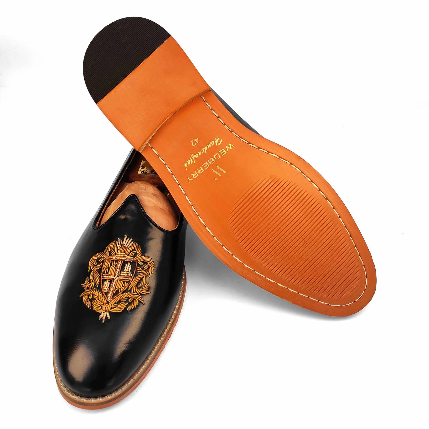 Black Zardozi Handwork Nagra Slipon Mojri for Men