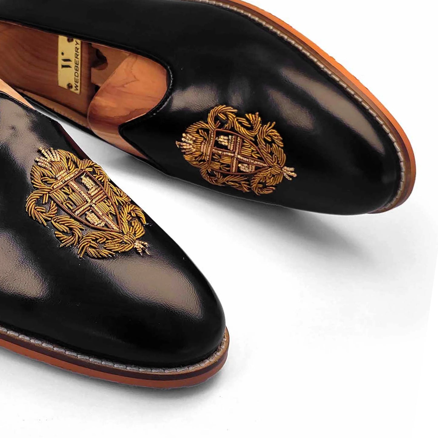 Black Zardozi Handwork Nagra Slipon Mojri for Men