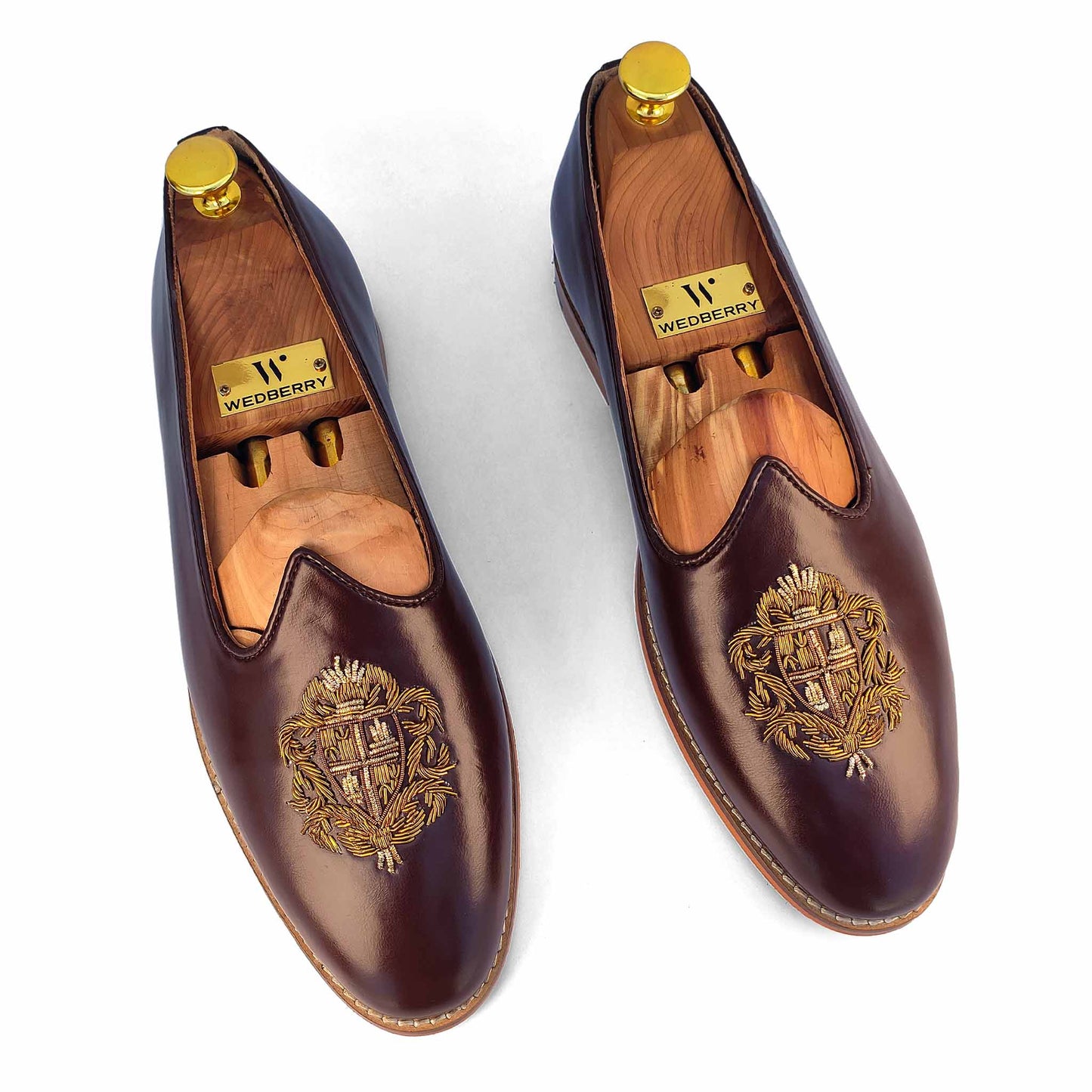 Brown Zardozi Handwork Nagra Slipon Mojri for Men