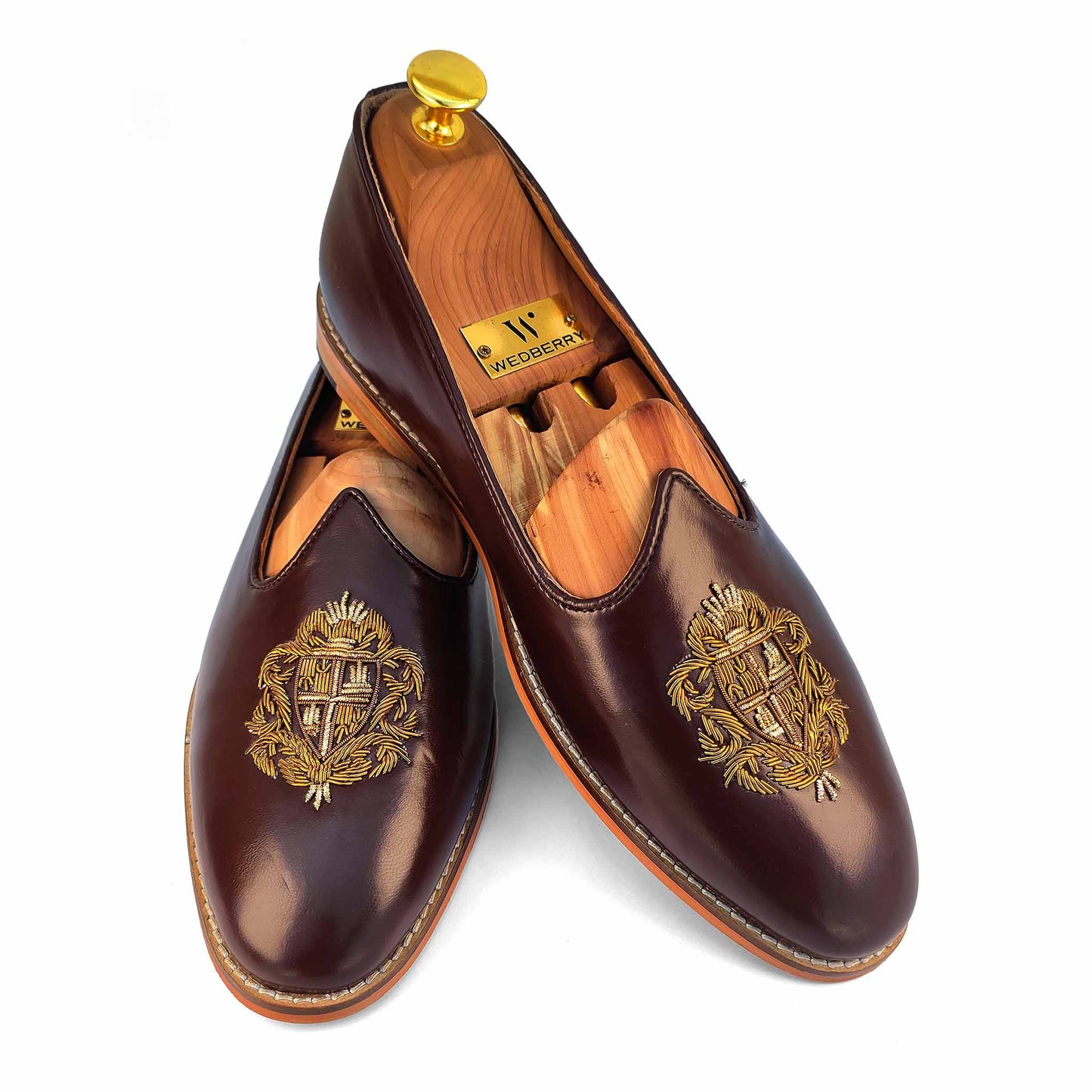 Brown Zardozi Handwork Nagra Slipon Mojri for Men