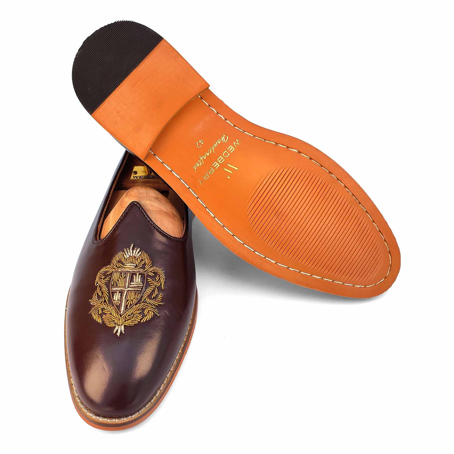 Brown Zardozi Handwork Nagra Slipon Mojri for Men